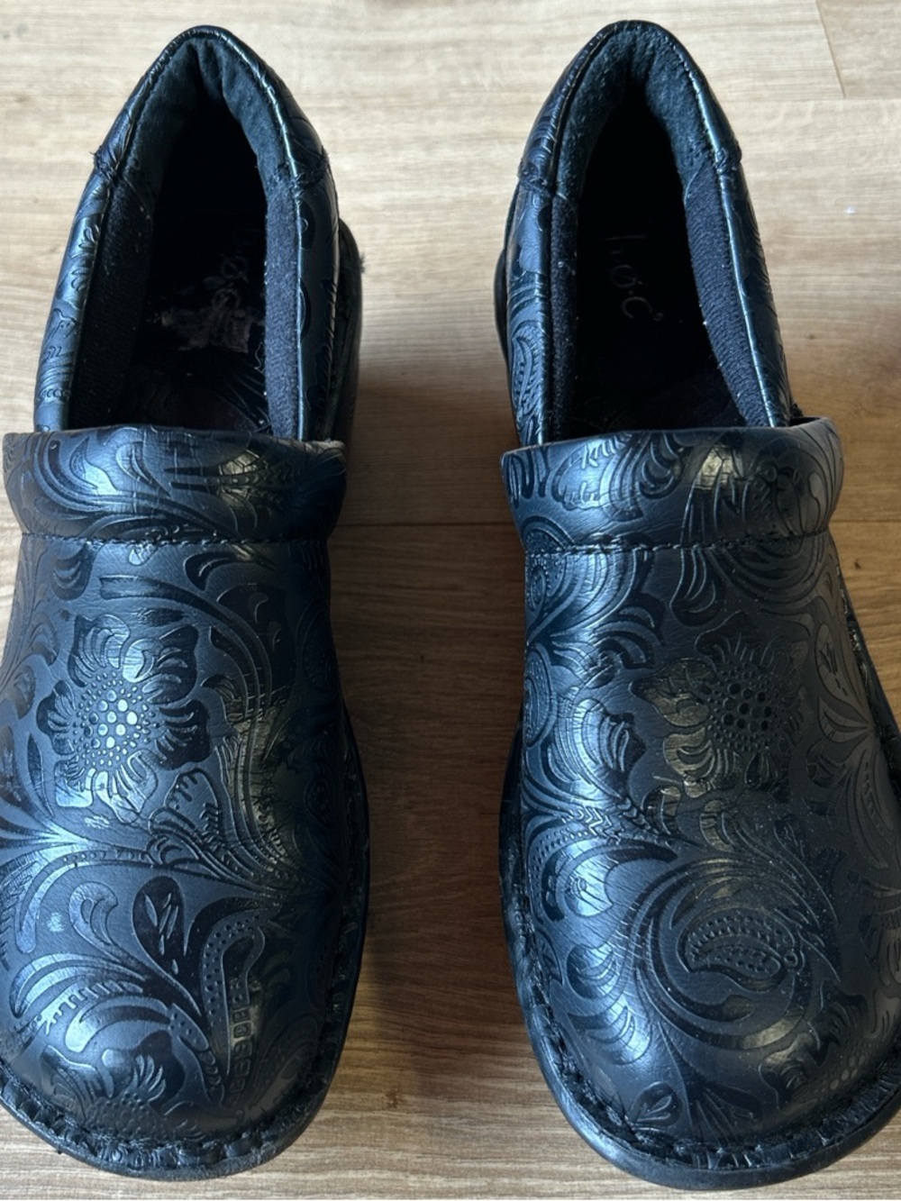 B.O.C Black Floral-Embossed Slip-On Shoes